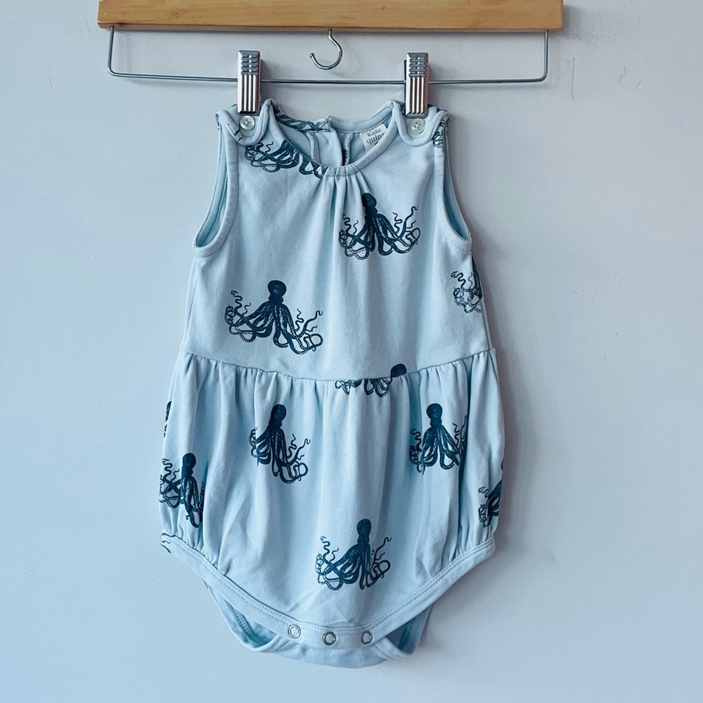 Kate Quinn organic cotton octopus bubble romper playsuit blue overalls